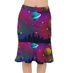 Asteroid Comet Star Space Aurora Short Mermaid Skirt by Wegoenart