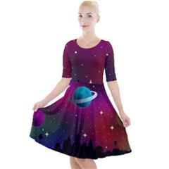 Asteroid Comet Star Space Aurora Quarter Sleeve A-line Dress by Wegoenart