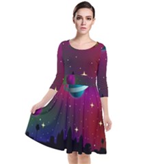 Asteroid Comet Star Space Aurora Quarter Sleeve Waist Band Dress by Wegoenart