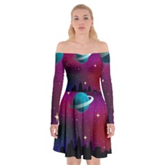 Asteroid Comet Star Space Aurora Off Shoulder Skater Dress by Wegoenart