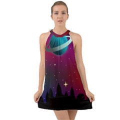 Asteroid Comet Star Space Aurora Halter Tie Back Chiffon Dress by Wegoenart