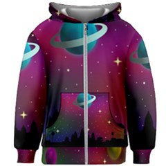 Asteroid Comet Star Space Aurora Kids  Zipper Hoodie Without Drawstring by Wegoenart