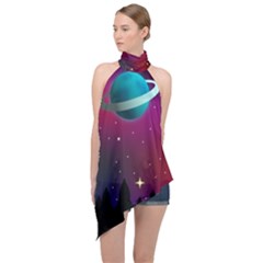 Asteroid Comet Star Space Aurora Halter Asymmetric Satin Top by Wegoenart