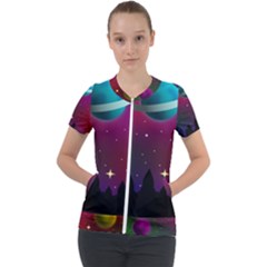 Asteroid Comet Star Space Aurora Short Sleeve Zip Up Jacket by Wegoenart