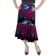 Asteroid Comet Star Space Aurora Midi Mermaid Skirt by Wegoenart