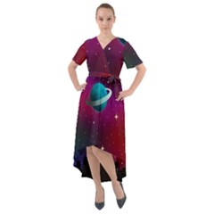 Asteroid Comet Star Space Aurora Front Wrap High Low Dress