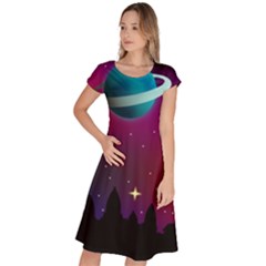 Asteroid Comet Star Space Aurora Classic Short Sleeve Dress by Wegoenart