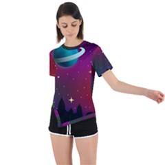 Asteroid Comet Star Space Aurora Asymmetrical Short Sleeve Sports Tee by Wegoenart