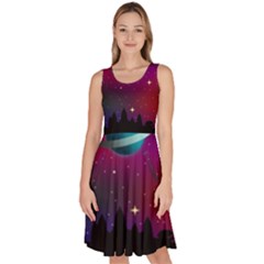 Asteroid Comet Star Space Aurora Knee Length Skater Dress With Pockets by Wegoenart