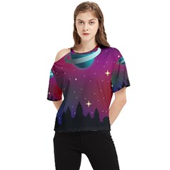 Asteroid Comet Star Space Aurora One Shoulder Cut Out Tee by Wegoenart