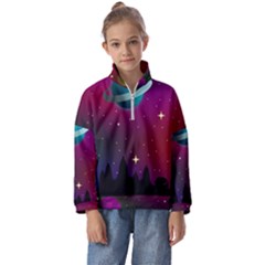 Asteroid Comet Star Space Aurora Kids  Half Zip Hoodie by Wegoenart