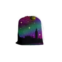 Illustration Clock Asteroid Comet Galaxy Drawstring Pouch (small) by Wegoenart