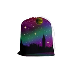 Illustration Clock Asteroid Comet Galaxy Drawstring Pouch (medium) by Wegoenart