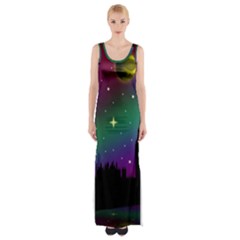 Illustration Clock Asteroid Comet Galaxy Thigh Split Maxi Dress by Wegoenart