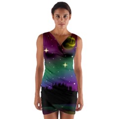 Illustration Clock Asteroid Comet Galaxy Wrap Front Bodycon Dress by Wegoenart