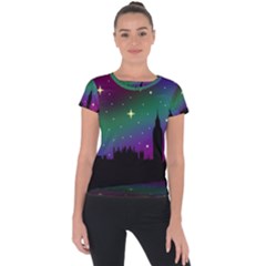 Illustration Clock Asteroid Comet Galaxy Short Sleeve Sports Top  by Wegoenart