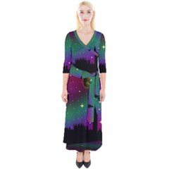 Illustration Clock Asteroid Comet Galaxy Quarter Sleeve Wrap Maxi Dress by Wegoenart