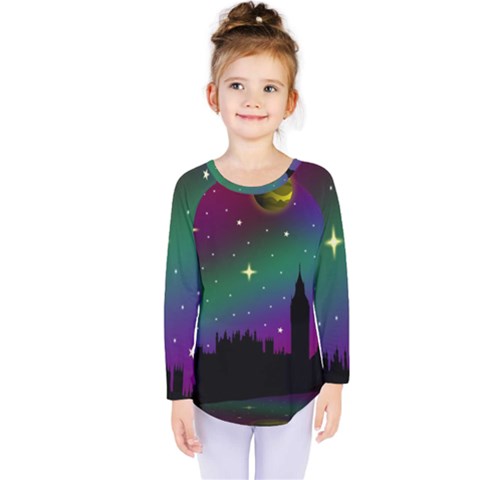 Illustration Clock Asteroid Comet Galaxy Kids  Long Sleeve Tee by Wegoenart