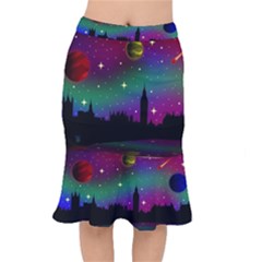 Illustration Clock Asteroid Comet Galaxy Short Mermaid Skirt by Wegoenart