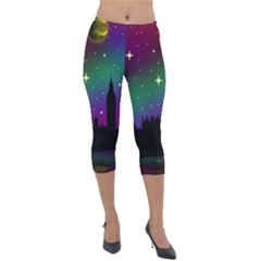 Illustration Clock Asteroid Comet Galaxy Lightweight Velour Capri Leggings  by Wegoenart