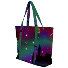 Illustration Clock Asteroid Comet Galaxy Zip Up Canvas Bag by Wegoenart