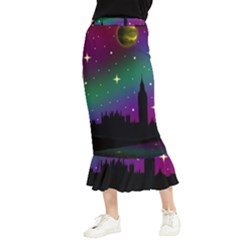 Illustration Clock Asteroid Comet Galaxy Maxi Fishtail Chiffon Skirt by Wegoenart