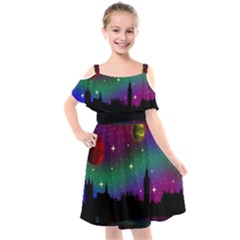 Illustration Clock Asteroid Comet Galaxy Kids  Cut Out Shoulders Chiffon Dress by Wegoenart