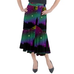 Illustration Clock Asteroid Comet Galaxy Midi Mermaid Skirt by Wegoenart