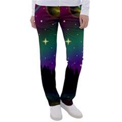 Illustration Clock Asteroid Comet Galaxy Women s Casual Pants by Wegoenart