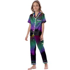 Illustration Clock Asteroid Comet Galaxy Kids  Satin Short Sleeve Pajamas Set by Wegoenart