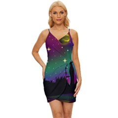 Illustration Clock Asteroid Comet Galaxy Wrap Tie Front Dress by Wegoenart