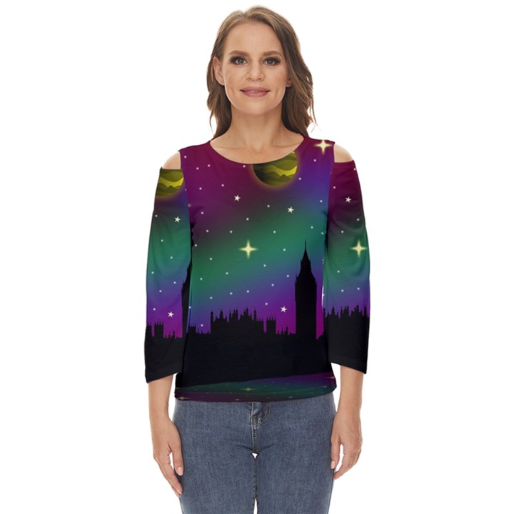 Illustration Clock Asteroid Comet Galaxy Cut Out Wide Sleeve Top