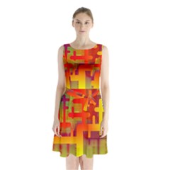 Code Binary System Sleeveless Waist Tie Chiffon Dress by Wegoenart