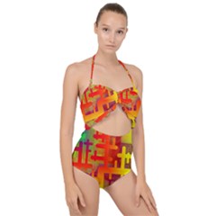 Code Binary System Scallop Top Cut Out Swimsuit by Wegoenart