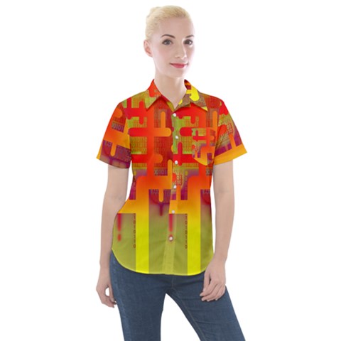 Code Binary System Women s Short Sleeve Pocket Shirt by Wegoenart