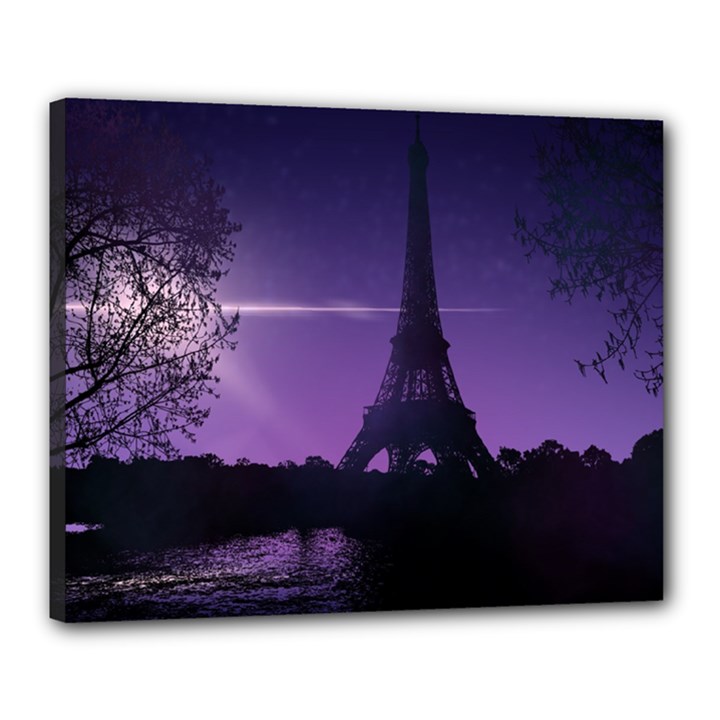 Eiffel Tower Paris-nigh Silhouette Canvas 20  x 16  (Stretched)