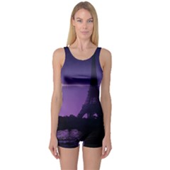 Eiffel Tower Paris-nigh Silhouette One Piece Boyleg Swimsuit by Wegoenart