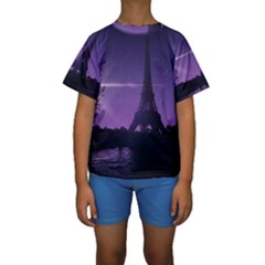 Eiffel Tower Paris-nigh Silhouette Kids  Short Sleeve Swimwear by Wegoenart