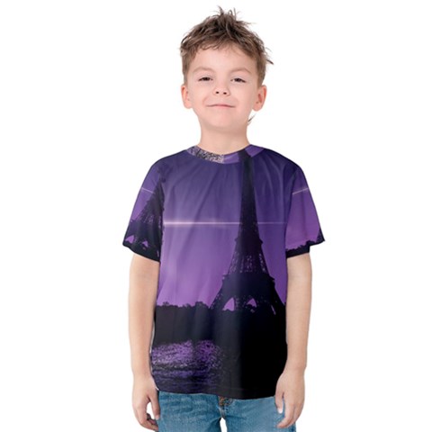 Eiffel Tower Paris-nigh Silhouette Kids  Cotton Tee by Wegoenart