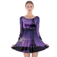 Eiffel Tower Paris-nigh Silhouette Long Sleeve Skater Dress by Wegoenart