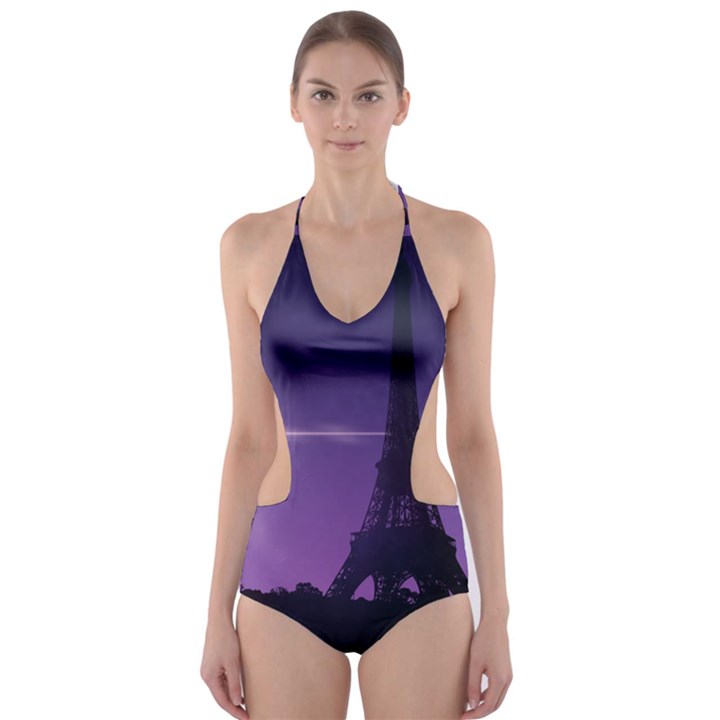 Eiffel Tower Paris-nigh Silhouette Cut-Out One Piece Swimsuit