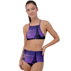 Eiffel Tower Paris-nigh Silhouette High Waist Tankini Set by Wegoenart