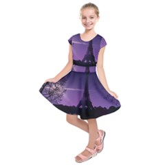 Eiffel Tower Paris-nigh Silhouette Kids  Short Sleeve Dress by Wegoenart