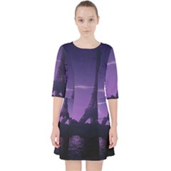 Eiffel Tower Paris-nigh Silhouette Quarter Sleeve Pocket Dress by Wegoenart