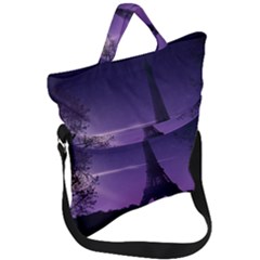 Eiffel Tower Paris-nigh Silhouette Fold Over Handle Tote Bag by Wegoenart