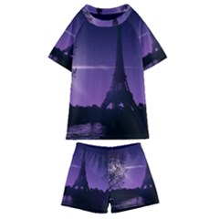 Eiffel Tower Paris-nigh Silhouette Kids  Swim Tee And Shorts Set by Wegoenart