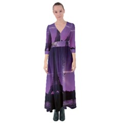 Eiffel Tower Paris-nigh Silhouette Button Up Maxi Dress by Wegoenart