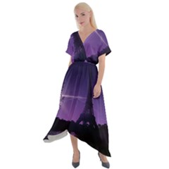 Eiffel Tower Paris-nigh Silhouette Cross Front Sharkbite Hem Maxi Dress by Wegoenart