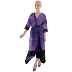 Eiffel Tower Paris-nigh Silhouette Quarter Sleeve Wrap Front Maxi Dress by Wegoenart