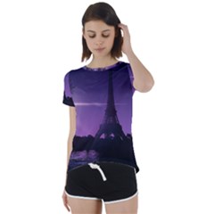 Eiffel Tower Paris-nigh Silhouette Short Sleeve Foldover Tee by Wegoenart